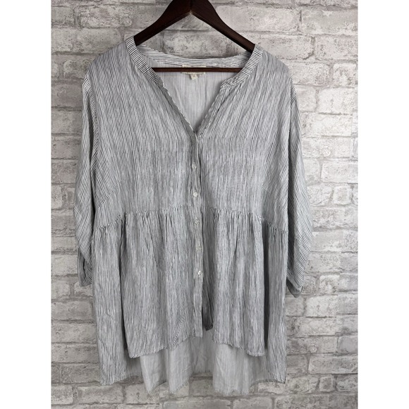 Cynthia Rowley Tunic Top Popover Flowy Hi Low Hem Beachy‎ White Black Striped 1X - Picture 1 of 13